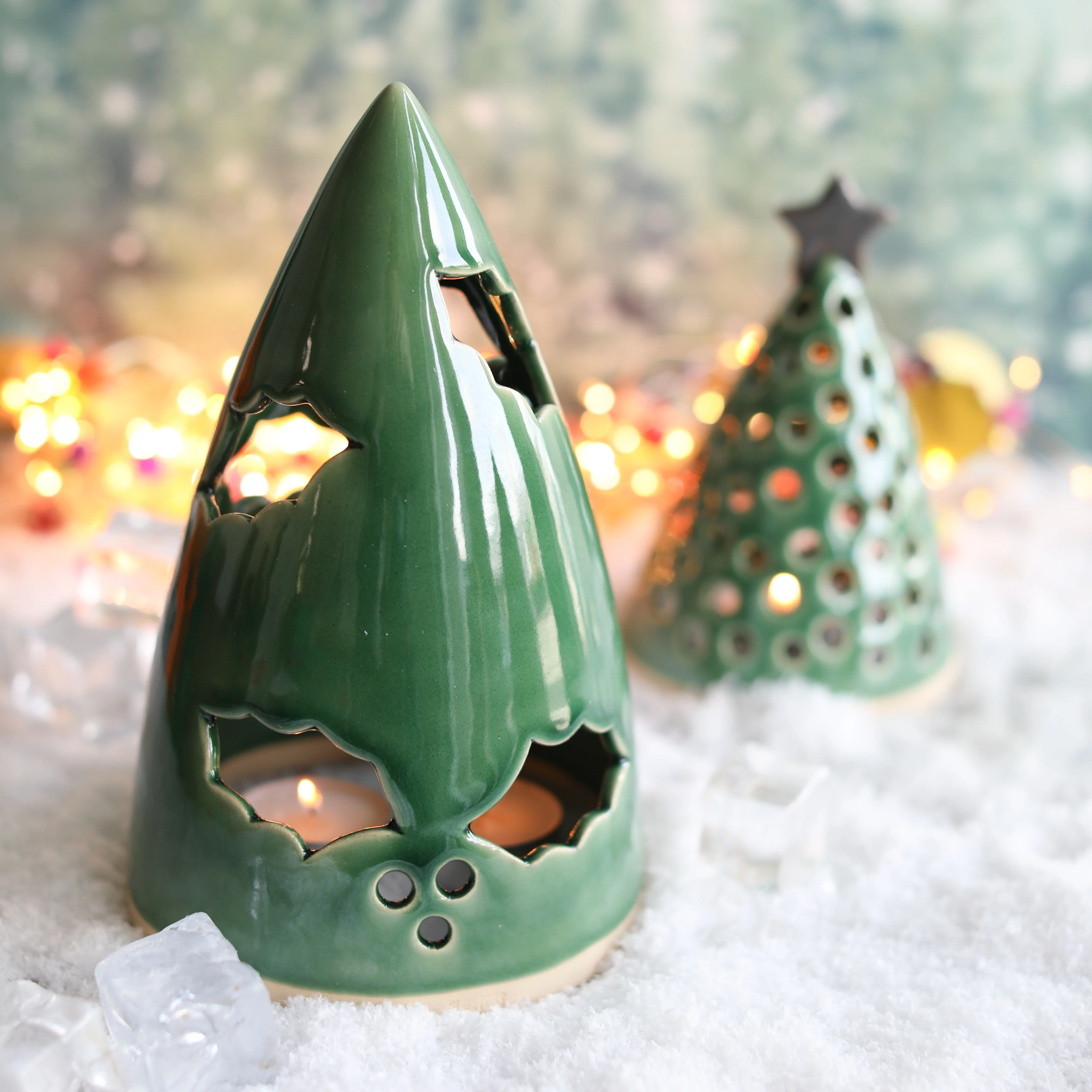 Holly Ceramic Christmas Tree Lantern - Image 3